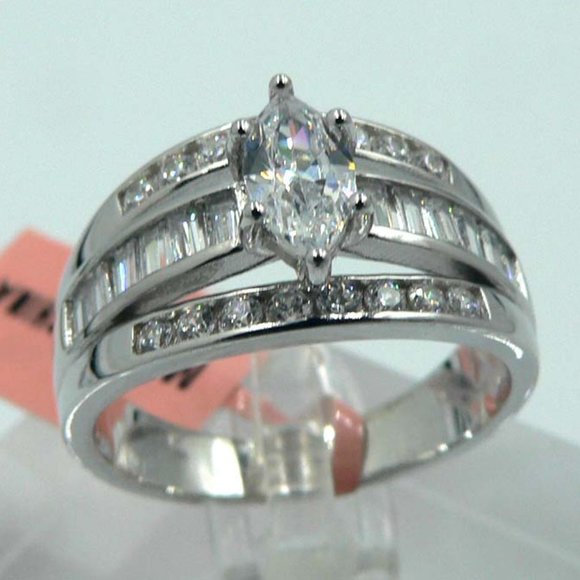 Sz 8.5 Simulated Diamond 3 Row Ring - Picture 1 of 5